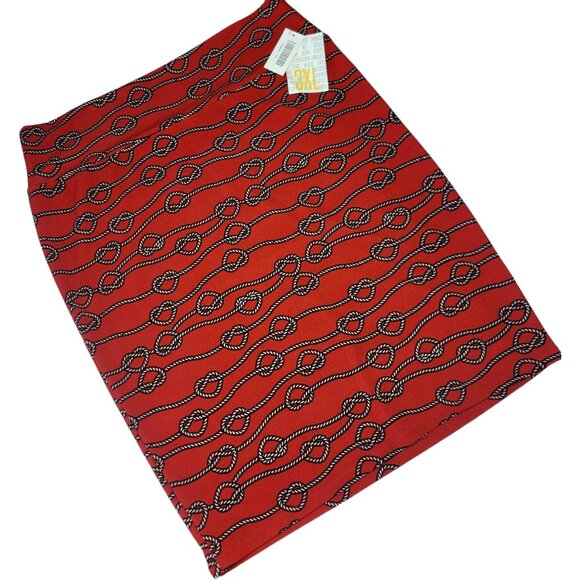 LuLaRoe Cassie Skirt 3XL Red Nautical Rope Knot Summer Coastal Fitted Pencil - Picture 1 of 9